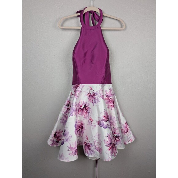 Ellie Wilde Dress Womens 12 Purple Floral Halter Prom - Picture 1 of 9